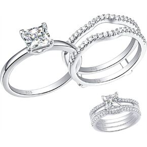 SHELOVES Solitaire Princess CZ Engagement Wedding Rings Set Guard Ring Enhancers for Women Sterling Silver