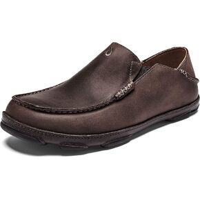 OLUKAI Kalia Men's Leather Slip-On, Full-Grain Waxed Nubuck Leather Shoes, Lightweight & Comfortable