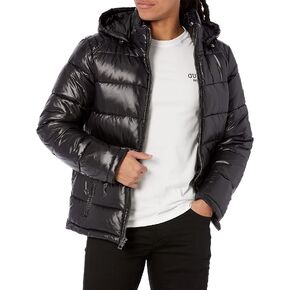 GUESS Men's Mid-Weight Puffer Jacket with Removable Hood in Saudi Arabia