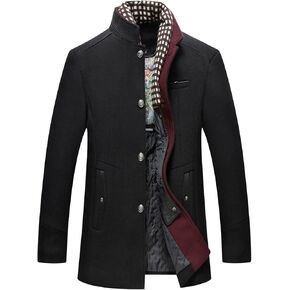 chouyatou Men's Gentle Band Collar Single Breasted Wool Blend Pea Coat