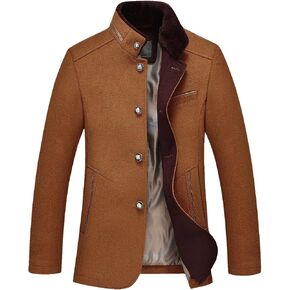 chouyatou Men's Gentle Band Collar Single Breasted Wool Blend Pea Coat in Kuwait