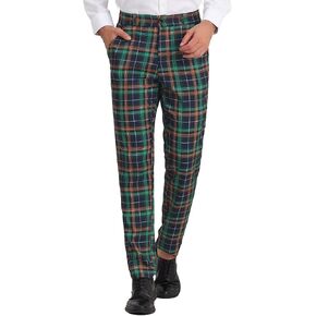 Lars Amadeus Men's Business Plaid Lightweight Regular Fit Flat Front Checked Pants in Kuwait