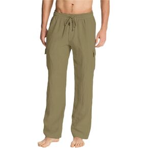 PASLTER Mens Linen Cargo Pants Lightweight Elastic Waist Drawstring Casual Loose Summer Beach Yoga Pants with Pockets