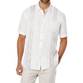 COOFANDY Men's Short Sleeve Linen Shirt Cuban Beach Tops Pocket Guayabera Shirts