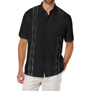 COOFANDY Men's Short Sleeve Linen Shirt Cuban Beach Tops Pocket Guayabera Shirts in Saudi Arabia