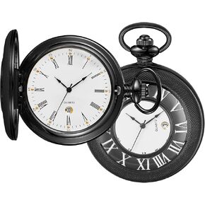 Realpoo Hollow Roman Digital Pocket Watch Cover for Men, Calendar Roman Dial Men's Quartz Pocket Watch with Chain for Christmas Graduation Birthday Fathers Day Mothers Day Gifts in Saudi Arabia