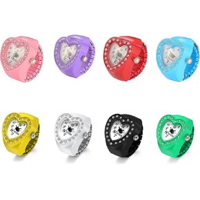 JewelryWe Men Women 7PCS Finger Watches Set Gold/Silver Plated Elastic Watch Rings Glitter Round Dial Quartz Ring Watches for Mother’s Day in Kuwait