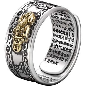 JAJAFOOK 990 Sterling Silver FENG Shui PIXIU MANI Amulet Lucky Wealth Buddhist Jewelry Adjustable Ring in Saudi Arabia