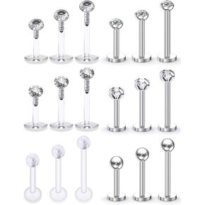 SCERRING 16G Lip Rings Clear CZ Labret Monroe Lip Ring Tragus Nail Helix Earring Stud Piercing Jewelry Bar Length 6mm 8mm 10mm 6-18PCS in Saudi Arabia