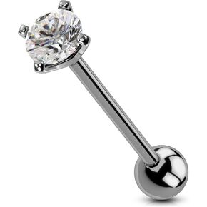 OUFER 14G Tongue Rings, Shiny Clear CZ Tongue Barbells, G23 Solid Titanium Tongue Piercing Jewelry, Nickel-Free Tongue Ring for Women Men