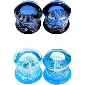 Stuppendux 4 Style 2Set Color Ocean Jellyfish Glass Double Flared Ear Plugs Tunnels Expander Stretching Kit Gauge 0g-5/8 8-16mm in Kuwait