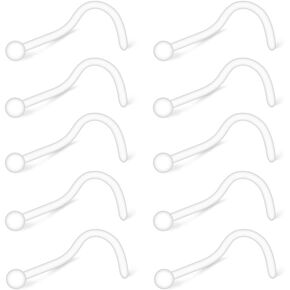 Ruifan 10pcs Clear Bioflex Nose Ring Stud Retainer Body Jewelry Piercing 20 Gauge 2 mm Top Retainer, Metal Free, Allergy Free in Saudi Arabia