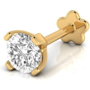 Real Diamond Nose Stud 14K Yellow Gold Nose Ring Internally Threaded 6 MM Screw Back HI Color