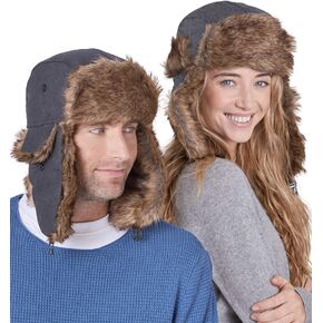 Tough Headwear Winter Trapper Hat - Russian Ushanka Trooper Aviator Hats for Men & Women - Snow Eskimo Hat with Ear Flaps