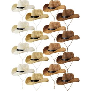 12 Pcs Summer Straw Cowboy Cowgirl Hat for Women Men Western Straw Hat Bulk Wide Brim Floppy UV Protection Hat with Wind Lanyard Costume Accessories for Outdoor Beach Fishing 4 Color in Kuwait