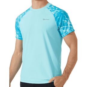 Blutown قمصان السباحة للرجال UPF 50+ طفح الحرس كم طويل زمم حماية من الأشعة فوق البنفسجية تمتد سريعة الجافة الصيد الجري قمصان الشمس in Kuwait