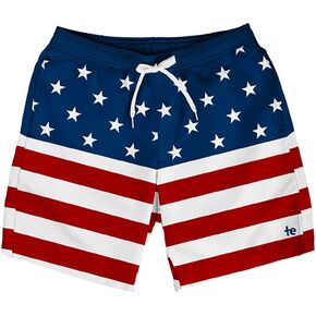 Tipsy Elves Men’s Patriotic Swim Trunks - Men’s American Flag Swimming Trunks 7 Inch Inseam - 4 Way Stretch and Classic Style