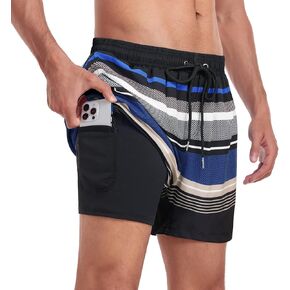 Narecte Mens Swim Trunks 5" with Compression Liner Quick Dry Board Shorts Men's Swimming Trunks with Zipper Pocket