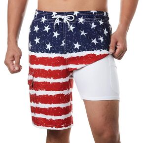 BRISIRA Mens Swim Trunks 9 Inch Inseam Board Shorts with Compression Liner Swimsuit Bathing Suit Quick Dry Cargo Pocket