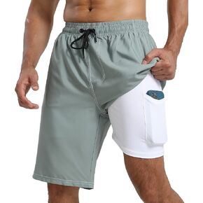 XSKJY Mens Swim Trunks with Compression Liner 9" Swim Trunks Quick Dry Surfing Summer Beach Shorts Swimsuit Sports Shorts