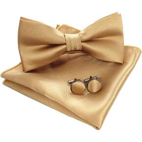 JEMYGINS Mens Solid Color Pre-tied Bow Tie and Pocket Square Cufflink Set in Saudi Arabia