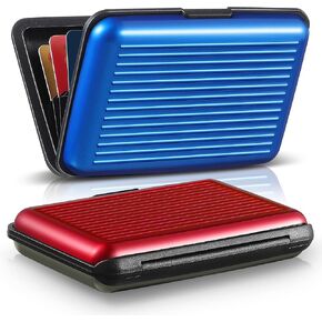 BBTO 2 Pieces Credit Card Holder Slim Mini RFID Blocking Credit Card Protector Aluminum Business Card Case Metal ID Organizer Wallet with 7 Slots for Women Men (Black, Silver) in Saudi Arabia