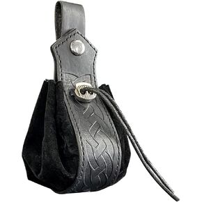 HiiFeuer Medieval Faux Leather Drawstring Pouch, Retro Nordic Portable Coin Purse, Vintage Belt Pouch Dice Bag For LARP Ren Faire (Black A) in Saudi Arabia