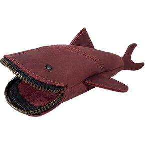 Hide & Drink, Zippered Coin Pouch, Shark Shaped Case, Stuffed Animal, Bank, Change Bag, Pencil Purse, Shark Shaped Cable Holder, Full Grain Leather, Handmade Wallet, Bourbon Brown