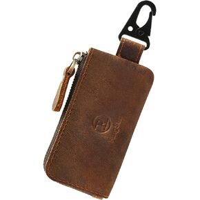 حامل مفاتيح من الجلد الحقيبة العتيقة حامل مفتاح السيارة اليدوية انغلق حقيبة العملات المعدنية محفظة المال حامل سماعة كابل شحن بطاقات الذاكرة المنظم، براون RS117-8 in Kuwait