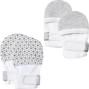 HAPIU Baby No Scratch Mittens Stay On, 100% Cotton Breathable, Adjustable Infant Gloves for Boys Girls, Newborn - 12 M in Kuwait