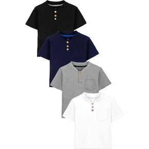 Poroka 4 Pack Toddlers and Boys' Cotton Short-Sleeve T-Shirts Pocket Button Crew Neck Tee Short-Sleeve Shirts in Saudi Arabia
