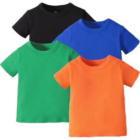 OPAWO Unisex Infant Baby Crew Neck T-Shirt 4 Pack Toddler Short Sleeve Solid Color Tees Shirts for Boys Girls 6 Months-5T in Saudi Arabia
