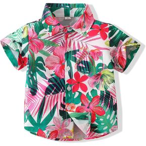 Baby Boys Casual Hawaiian Shirts Cotton Print Button Down Short Sleeve Shirt for Holiday in Kuwait
