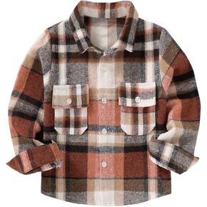 Kids Little Boys Girls Baby Long Sleeve Button Down Red Plaid Flannel Shirt Plaid Girl Boy NB-6T in Kuwait