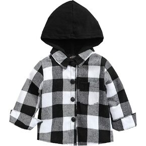 Kids Little Boys Girls Baby Long Sleeve Button Down Hooded Plaid Shirt Red Plaid Flannel Outfits in Saudi Arabia