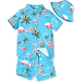 fioukiay Toddler Baby Boy Summer Outfits Little Kids Hawaiian Clothes Short Sets Floral Leave Top Bowtie Shirt in Saudi Arabia