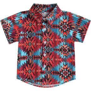 Western Baby Boy Clothes Cow Print Shirts Short Sleeve Button Down Lapel Neck Tops Summer T-Shirt 6M-4T