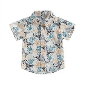 Western Baby Boy Clothes Cow Print Shirts Short Sleeve Button Down Lapel Neck Tops Summer T-Shirt 6M-4T