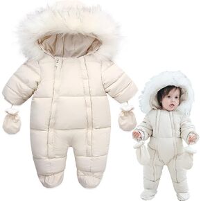 Baby Fleece Snowsuit Warm Hooded Puffer Winter Coat Romper with Gloves Shoes in Kuwait