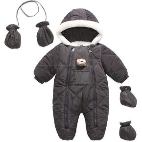 Baby Winter Snowsuit Warm Zipper Onesie Some Fur Hooded Coat with Mittens Shoes