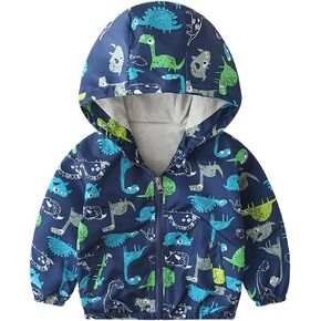 FYMNSI Toddler Baby Boys Girls Hooded Jacket Windbreaker Lightweight Dinosaur Print Coat Autumn Long Sleeve Windproof Outwear
