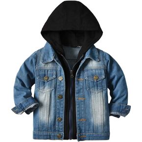 IMEKIS Toddler Baby Denim Jackets Button Down Jeans Coat Ripped Hooded Top Fall Cowboy Outwear Clothes for Kids Girls Boys in Saudi Arabia