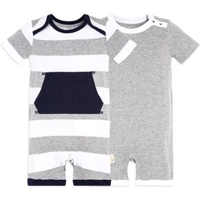 Burt's Bees Baby Baby Boys Short Sleeve Rompers, 100% Organic Cotton One-Piece Coverall and Layette Set