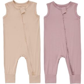 Aablexema Baby Rayon of Bamboo Sleeveless Footless Zipper Romper 0-24M | 2pcs Infant Footless Pajamas 2-way Zipper Toddler Summer Jumpsuit Outfits for Boys Girls in Saudi Arabia