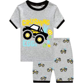 Toddler Boys Pajamas Short Sets Fire Truck Cotton 2 Piece Pjs Excavator Sleepwear Summer Clothes Kids Jammies Set Size 1-7T in Kuwait