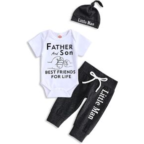 TUEMOS Newborn Infant Baby Boy Clothes Letter Print Romper Pants Set Hat 3PC Outfits Set in Saudi Arabia