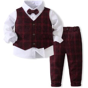 Kimocat Boys 3Pcs Clothing Sets Elegant Long Sleeve Shirts + Vest with Flower+Pants Party Suit in Saudi Arabia