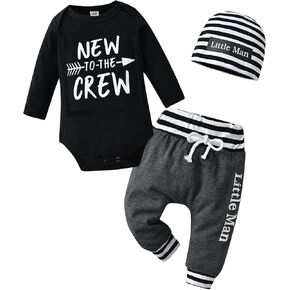KuKitty Newborn Infant Baby Boy Clothes Long Sleeve Romper + Pants + Hat 3PCS Outfits Set in Kuwait