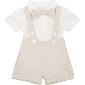 Baby Boys Formal Suit Set Short Sleeve Romper Suspenders Shorts Pants Bowtie Wedding Tuxedo Outfits Cake Smash Clothes