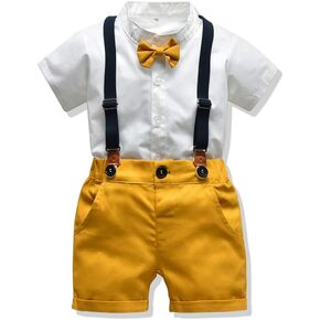 Baby Boy Suspender Clothes Set with Bow Tie Toddler Wedding 4PCS Outfits Infant Short Sleeve Gentlemen Suits in Kuwait